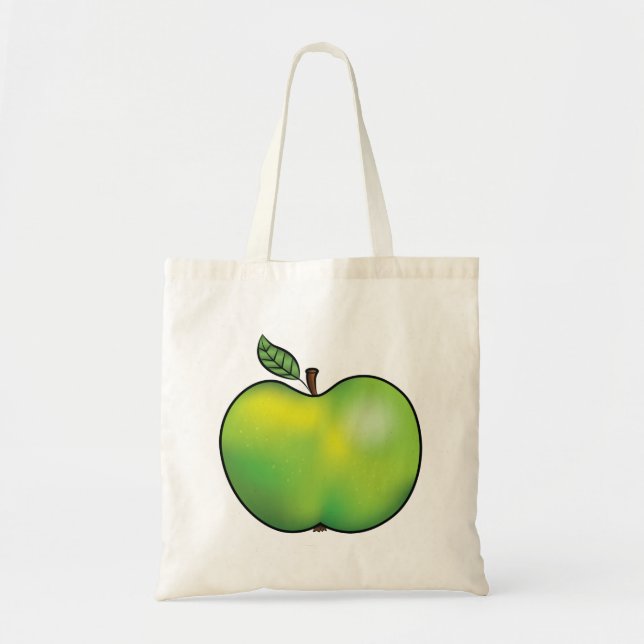 Tote Bag Illustration de fruits de pomme de dessin vert (Devant)