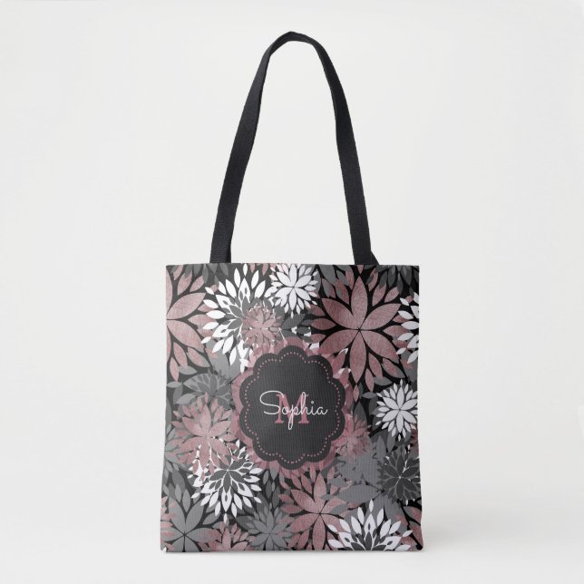 Tote Bag Illustration de jolies fleurs géométriques d'or Ro (Devant)