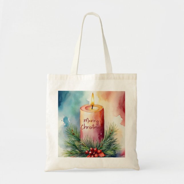 Tote Bag Illustration de la bougie de Noël de l'aquarelle (Devant)