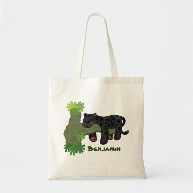 Tote Bag Illustration de la mignonne panthère noire jaguar (Devant)