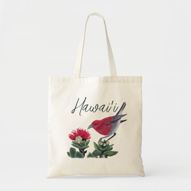 Tote Bag Illustration de la nature à Hawaii avec Apapane et (Devant)