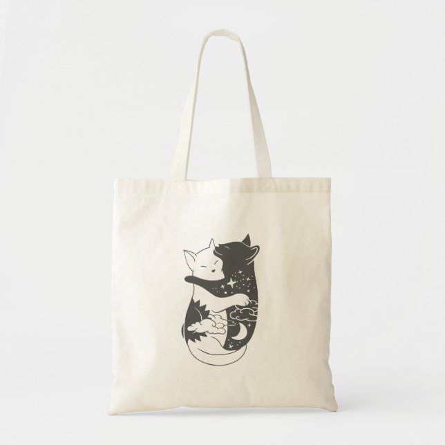Tote Bag Illustration de la nuit du chat de jour - Choisir  (Devant)