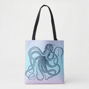 Tote Bag Illustration de la pieuvre marine-bleu Vintage Ste