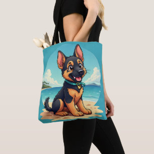Tote Bag Illustration de la plage du Chiot-Puppy en berger