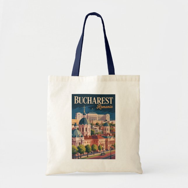 Tote Bag Illustration de la skyline de Bucarest Art de voya (Devant)