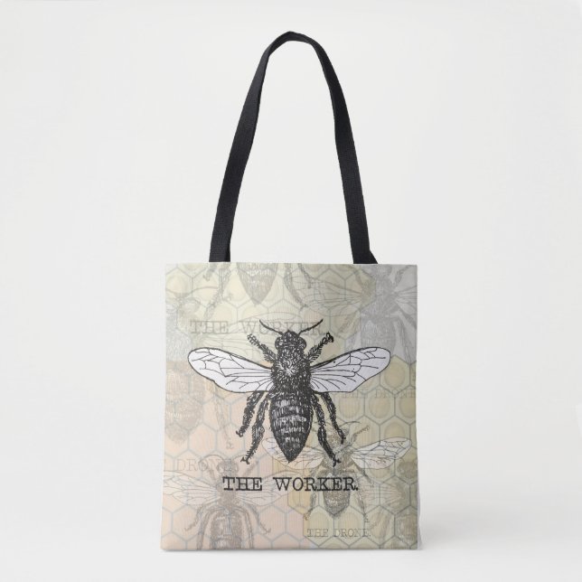 Tote Bag Illustration de l'abeille du travailleur vintage (Devant)
