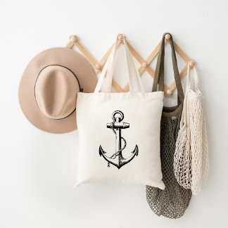 Tote Bag Illustration de l'Ancre Vintage noire