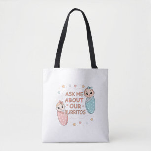 Tote Bag Illustration de l'annonce de bébé jumeaux burrito 
