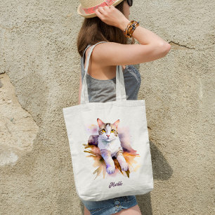 Tote Bag Illustration de l'aquarelle de chat blanc doux