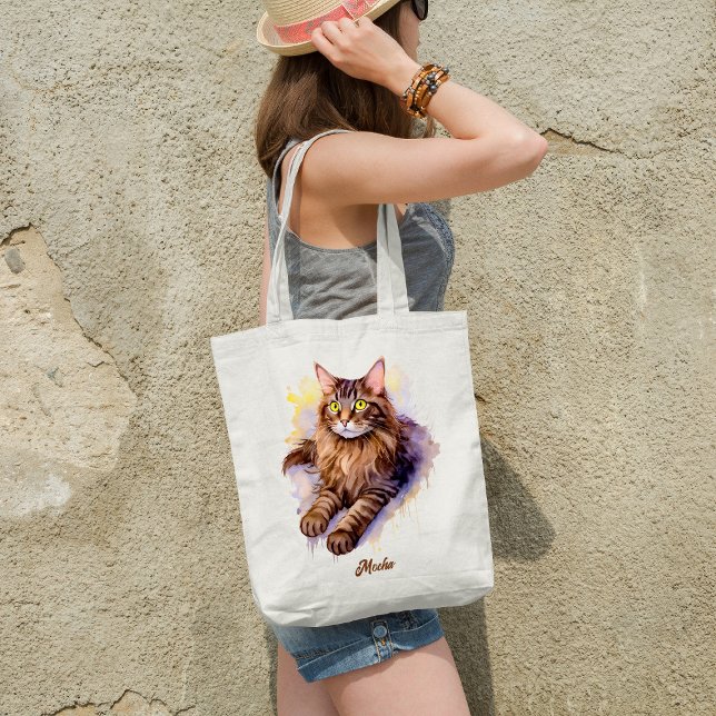 Tote Bag Illustration de l'aquarelle de chat Tabby long (Créateur téléchargé)