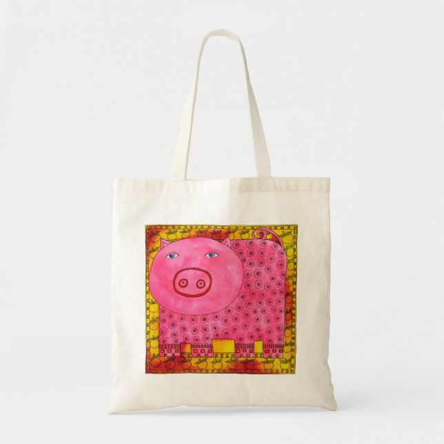 Tote Bag Illustration de l'aquarelle de porc à motifs (Devant)