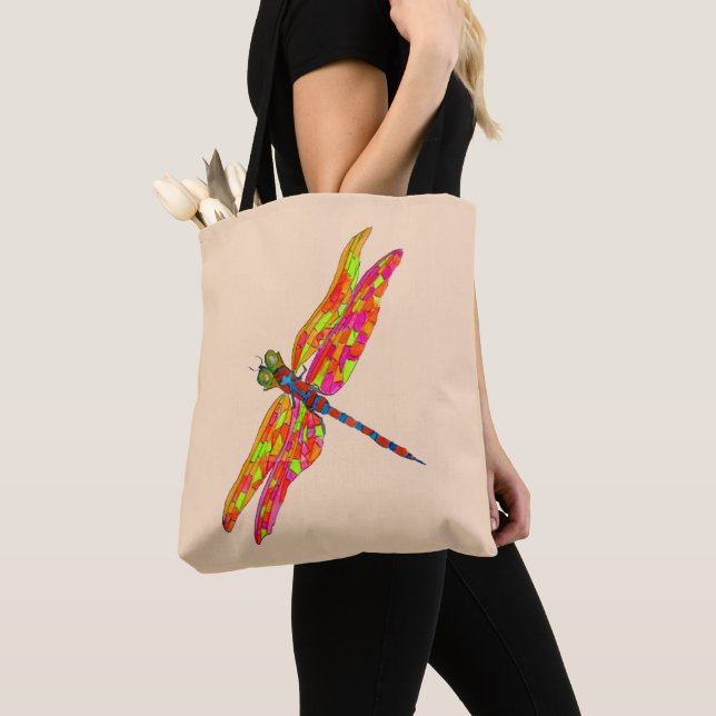 Tote Bag Illustration de l'aquarelle du néon de libellule (De près)
