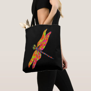 Tote Bag Illustration de l'aquarelle du néon de libellule