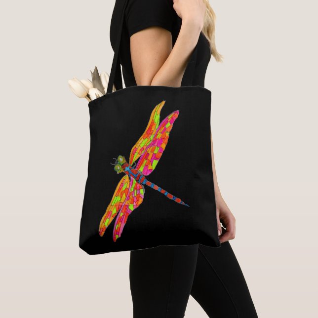 Tote Bag Illustration de l'aquarelle du néon de libellule (De près)