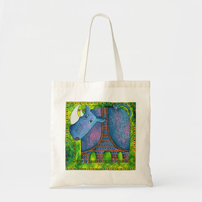 Tote Bag Illustration de l'aquarelle du rhinocéros (Devant)