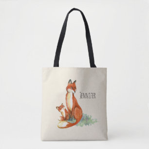 Tote Bag Illustration de l'aquarelle Momma Fox et Baby