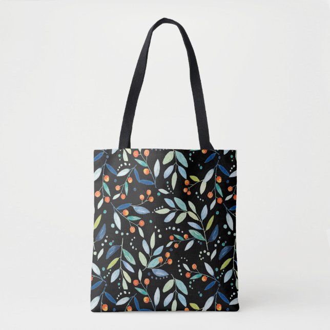 Tote Bag Illustration de l'aquarelle Motif des feuilles bot (Devant)