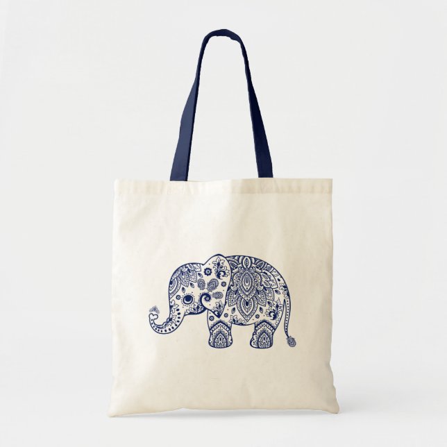 Tote Bag Illustration de l'éléphant de la marguerite bleue  (Devant)
