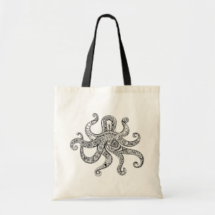 Tote Bag Illustration de ligne noire Kraken