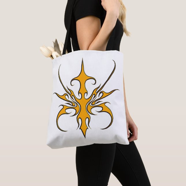 Tote Bag Illustration de ligne tribale orange féroce (De près)