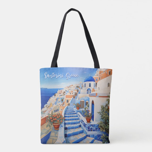 Tote Bag Illustration de l'île de Santorin | Art du voyage (Dos)
