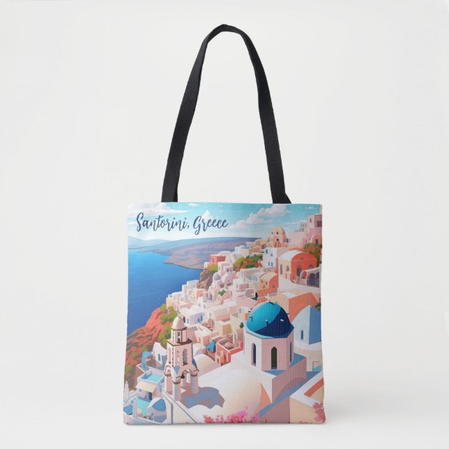 Tote Bag Illustration de l'île de Santorin | Art du voyage (Devant)