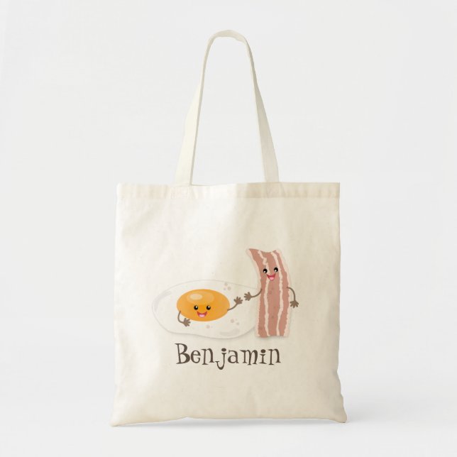 Tote Bag Illustration de l'oeuf de Cute kawaii et du bacon (Devant)