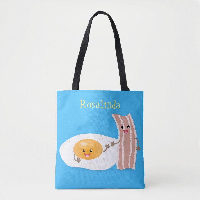 Tote Bag Illustration de l'oeuf de Cute kawaii et du bacon (Devant)