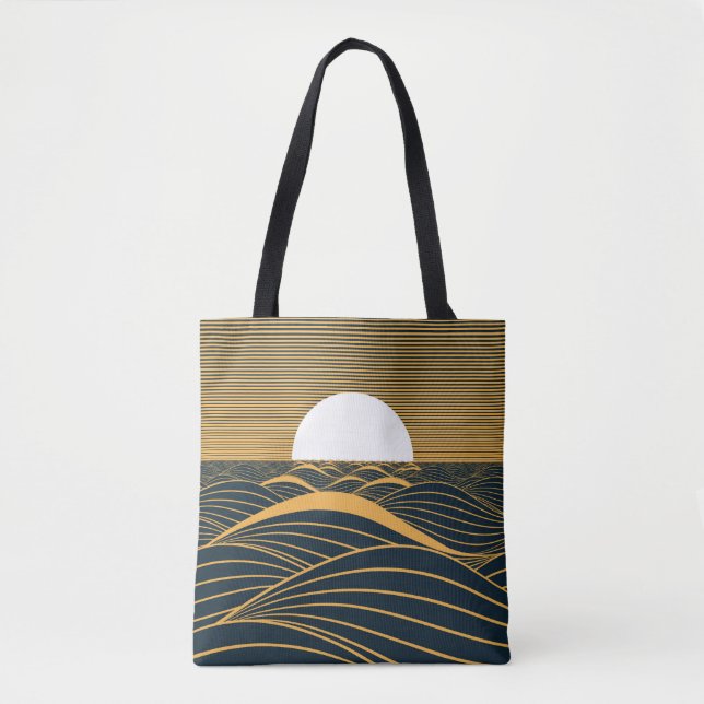Tote Bag Illustration de lune de soleil stylisée, mer sombr (Devant)