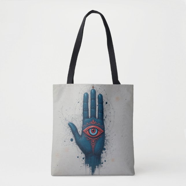 Tote Bag Illustration de main mystique avec œil rouge (Devant)