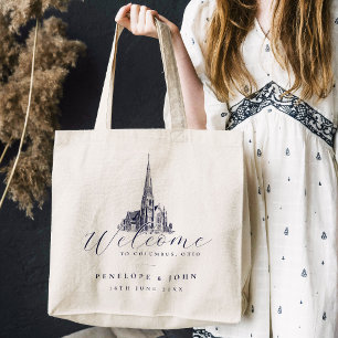 Tote Bag Illustration de mariage élégante d'église vintage