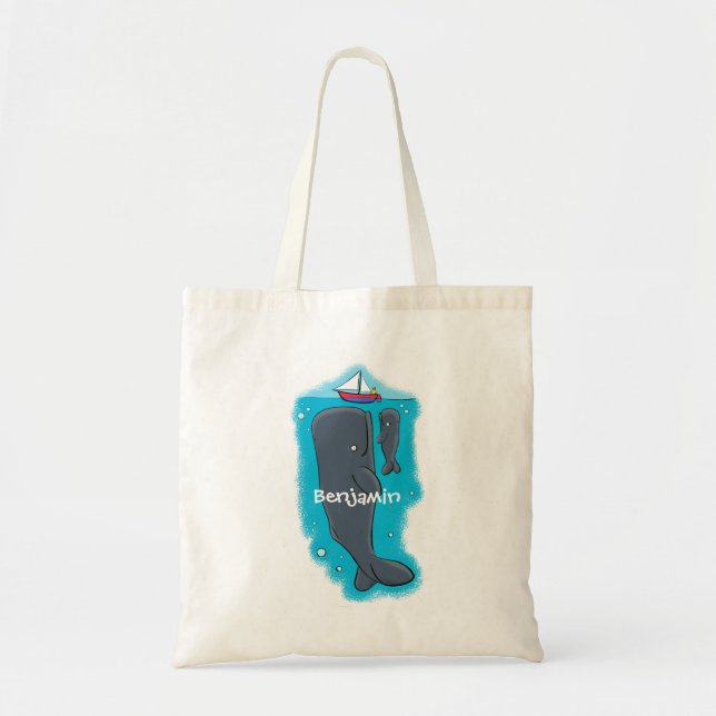 Tote Bag Illustration de mignons baleines et voiliers (Devant)