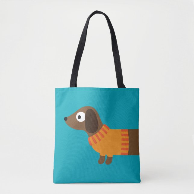 Tote Bag Illustration de mignons longs Dachshund (Devant)