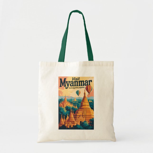 Tote Bag Illustration de pagodes du Myanmar Art de voyage v (Devant)