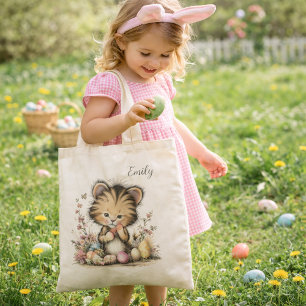 Tote Bag Illustration de Pâques avec un bébé tigre mignon