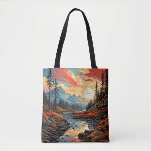 Tote Bag Illustration de paysage automnal panoramique color