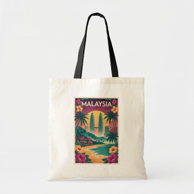 Tote Bag Illustration de paysage de Malaisie Art de voyage  (Devant)