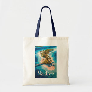 Tote Bag Illustration de paysage des Maldives Art de voyage