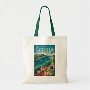 Tote Bag Illustration de paysage serbe Art de voyage vintag