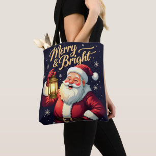 Tote Bag Illustration de Père Noël joyeux tenant une lanter