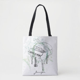 Tote Bag Illustration de piano personnalisée Art Dessin Amo