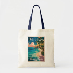 Tote Bag Illustration de plage aux Maldives Art de voyage v