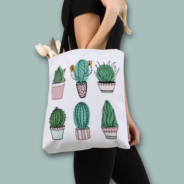 Tote Bag Illustration de plante en pot de cactus succulents (Cactus cacti pot plant tote bag)