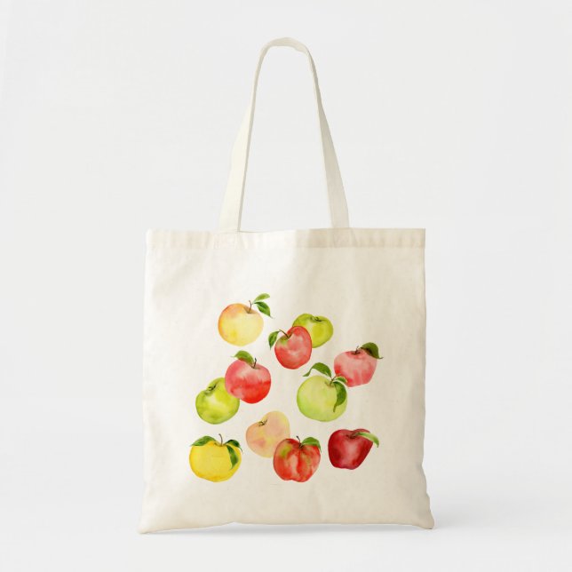 Tote Bag Illustration de pomme verte rouge aquarelle automn (Devant)