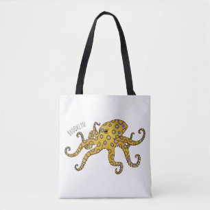 Tote Bag Illustration de poulpe à anneau bleu