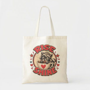 Tote Bag Illustration de raton laveur amateur de café "Rise