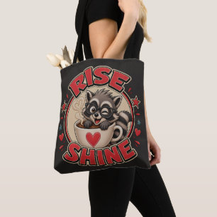 Tote Bag Illustration de raton laveur amateur de café "Rise