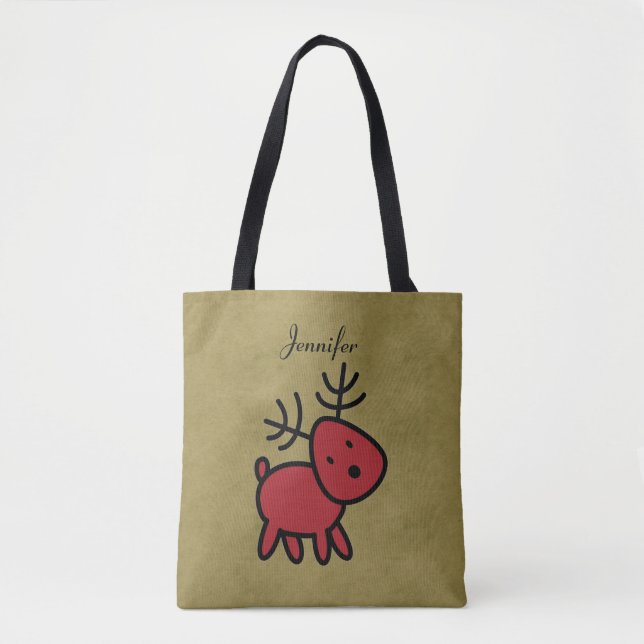 Tote Bag Illustration de Red Christmas Reindeer personnalis (Devant)