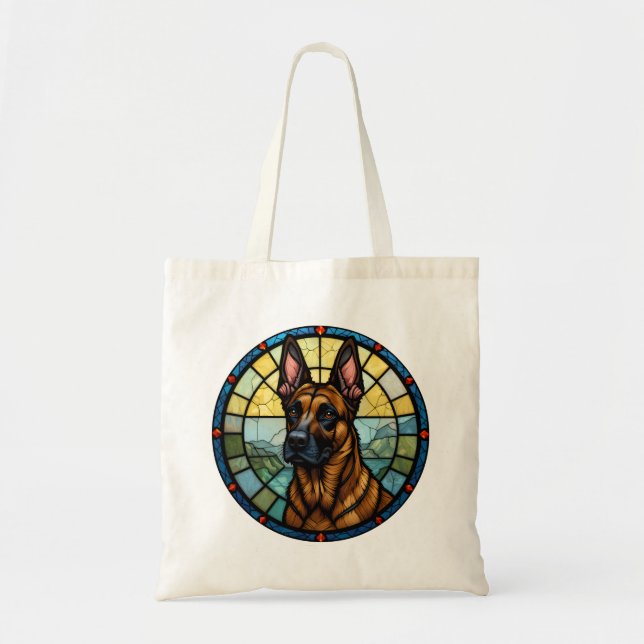 Tote Bag Illustration de style vitrail du Malinois belge (Devant)