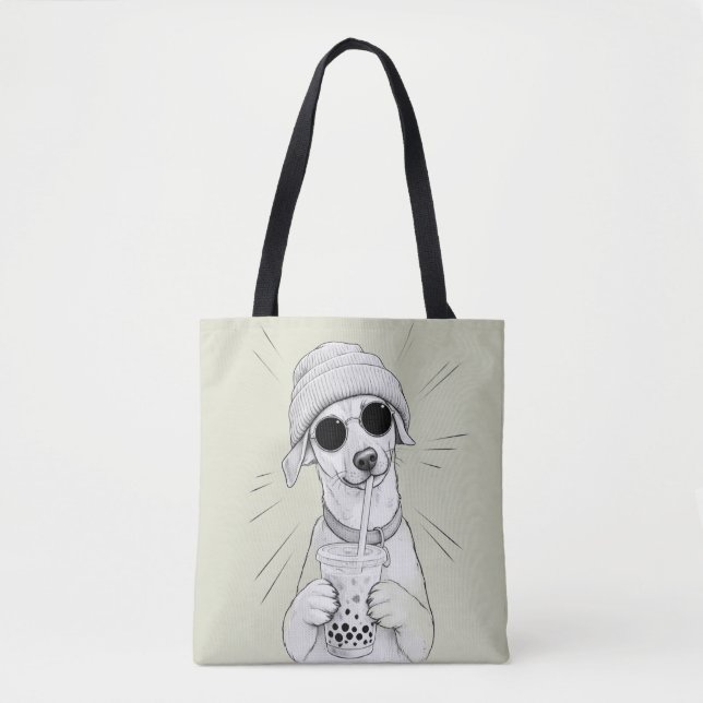 Tote Bag Illustration de thé aux perles de boule de chiot K (Devant)